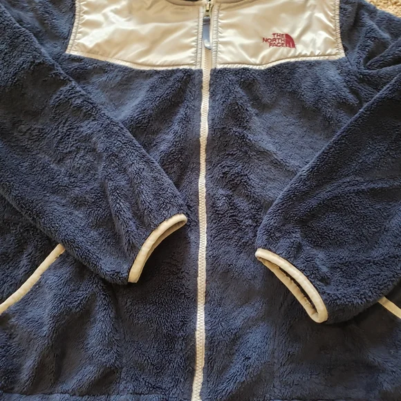 The North Face full zip teddy hooded jacket navy blue girls XL 18